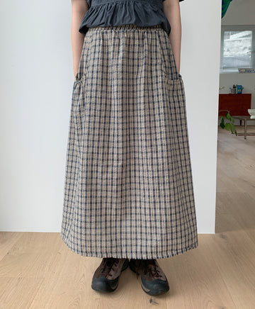Gentew seersucker check pocket banding long skirt